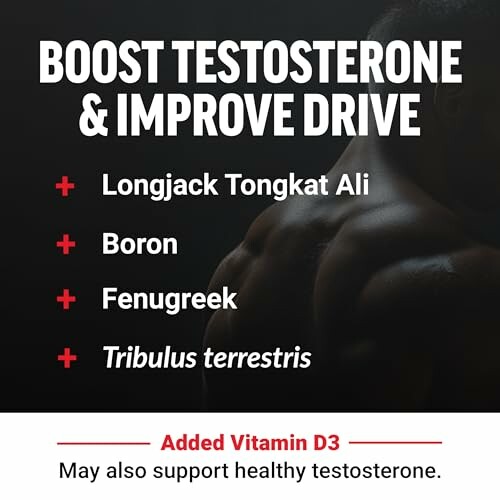 Supplements listed to boost testosterone and improve drive.