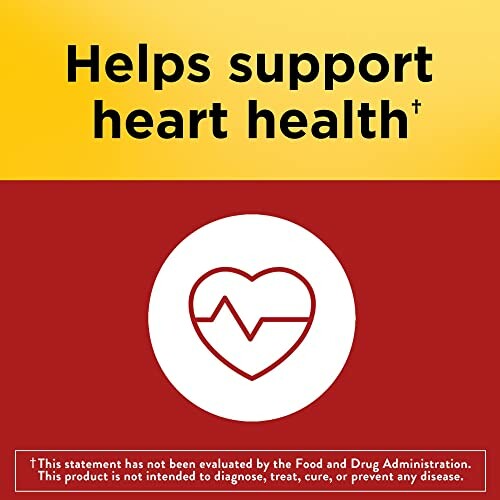 Graphic with text 'Helps support heart health' and heart icon.