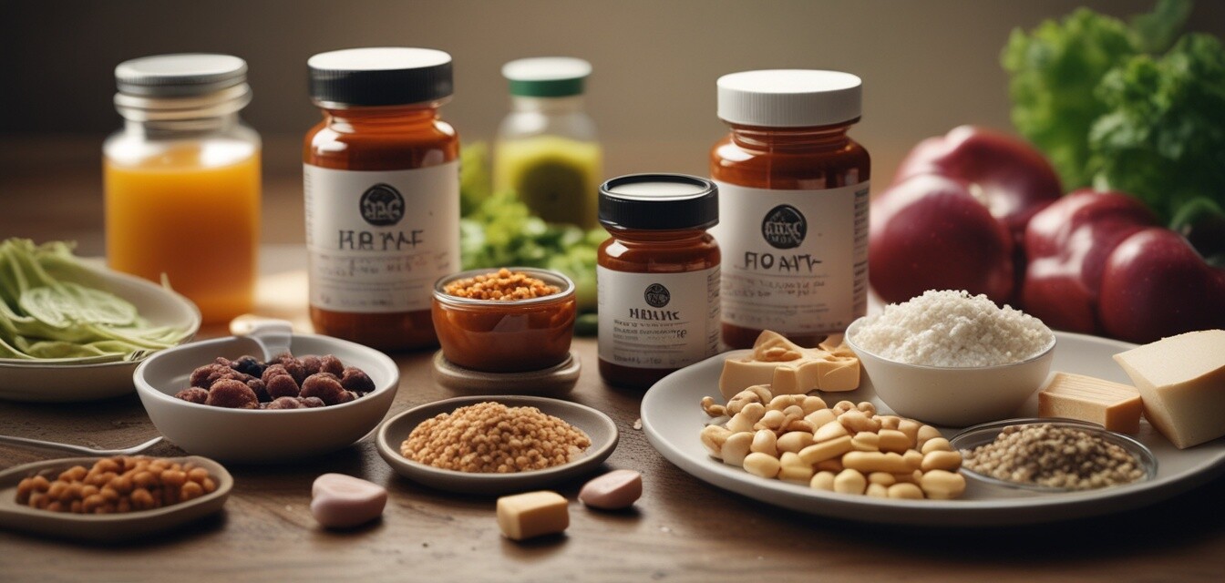 Joint health supplements with a measuring tape and healthy meal.