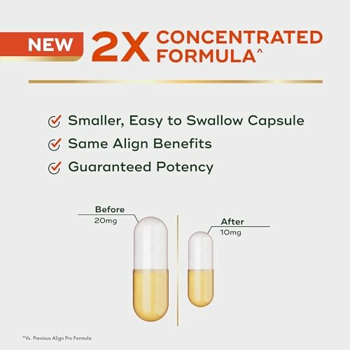 Ad for new 2x concentrated formula with smaller capsule.