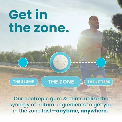 Ad promoting nootropic gum for focus and energy.