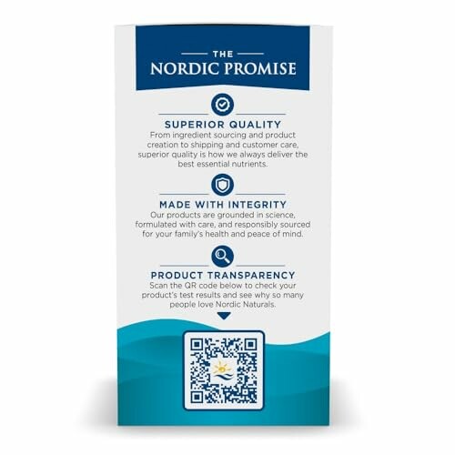 Nordic Promise details quality, integrity, and transparency with a QR code.