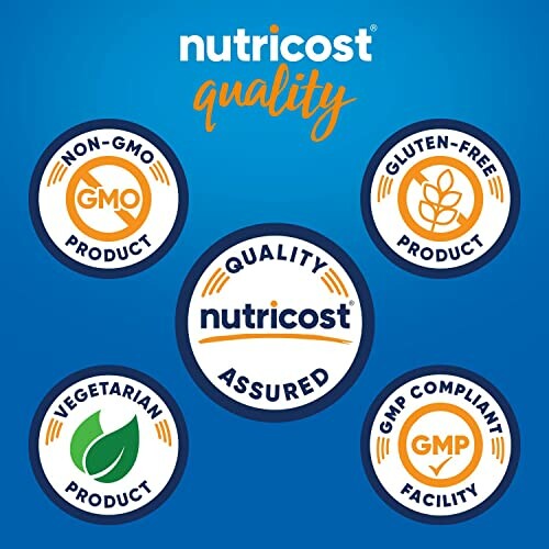 Nutricost quality badges: Non-GMO, Gluten-Free, Vegetarian, GMP Compliant.