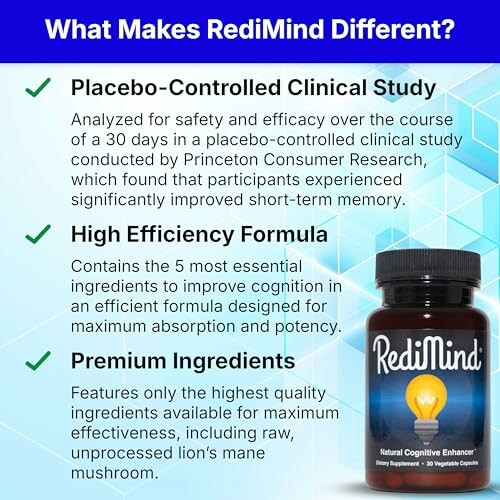 RediMind product differences highlighting clinical study, efficiency, and premium ingredients.