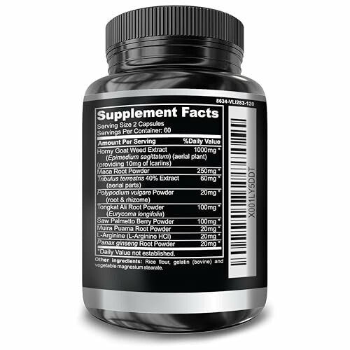 Supplement bottle showing nutritional facts and ingredients.
