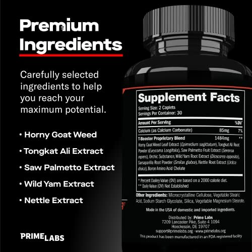 Supplement ingredients list with bottle image.