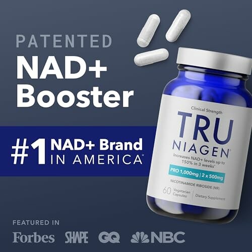 TRU NIAGEN NAD+ booster dietary supplement bottle with capsules.