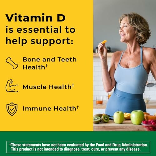 Woman enjoying fruit highlighting Vitamin D benefits for bone, muscle, and immune health.