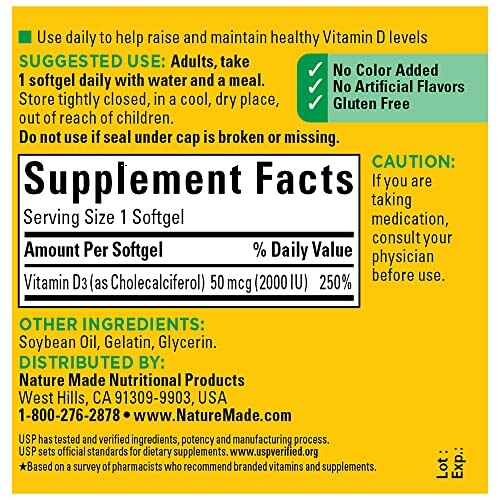 Label of Vitamin D3 supplement with usage instructions and ingredient details.
