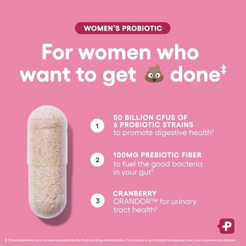 Probiotic supplement benefits for women with digestive health focus.